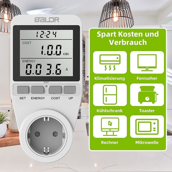 Electricity Meter 3680w, Electricity Meter For Socket, Energy Cost Meter With Large Lcd Screen And Maximum Overload Protection, Electricity Meter For