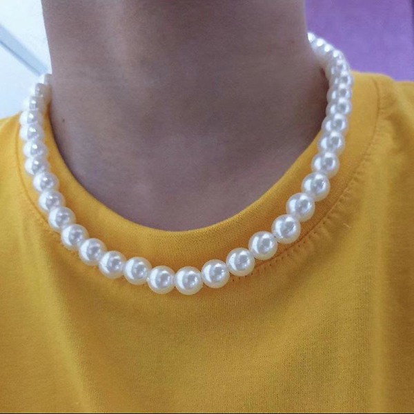 2022 New Fashion Imitation Pearl Men Necklace Simple Classic Width 6/8 50cm 8mm