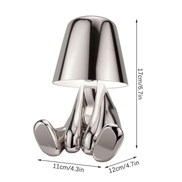 Little Golden Man Led Table Lamp Touch Control Dimmable Creative Iron Resin Desk Light Bedside Lamp Light Silver Mr WHAT
