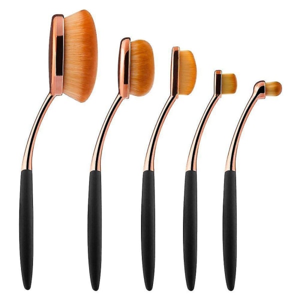 Fong Oval Foundation Brush 5 Pcs Toothbrush Makeup Brushes(black Handle Rose Gold) Style A round head