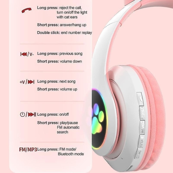 Wireless Bluetooth Headset Cat Ear Headset With Light Pink