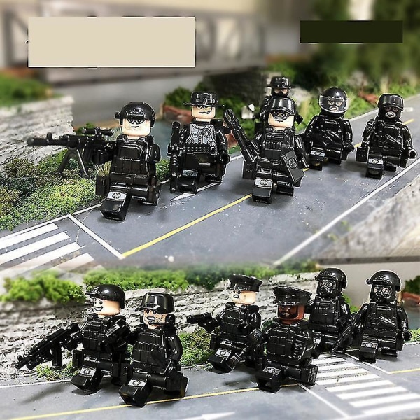 12pcs Black Swat Police Minifigure Building Block Accessories Military Toy