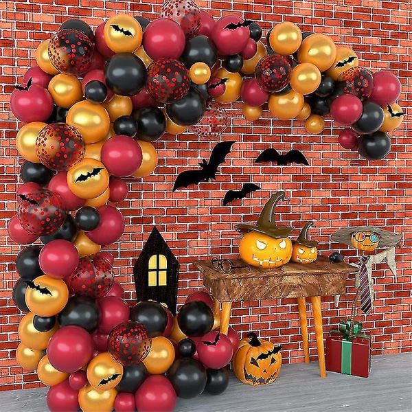 Halloween Decoration Balloon Garland Arch Kit For Harry Potter Birthday Party Theme Burgundy Black Gold Balloons Bat Sticker