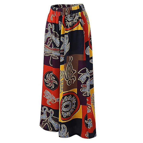 Women Hippie Baggy Loose Wide Leg Pants Patchwork Boho Yoga Trousers Orange 3XL