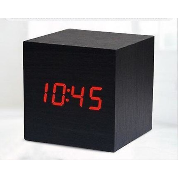 Gingko Cube Led Click Clock Alarm Clock With Sound Activation (time, Date & Temperature) Various Colours A10 Bamboo red