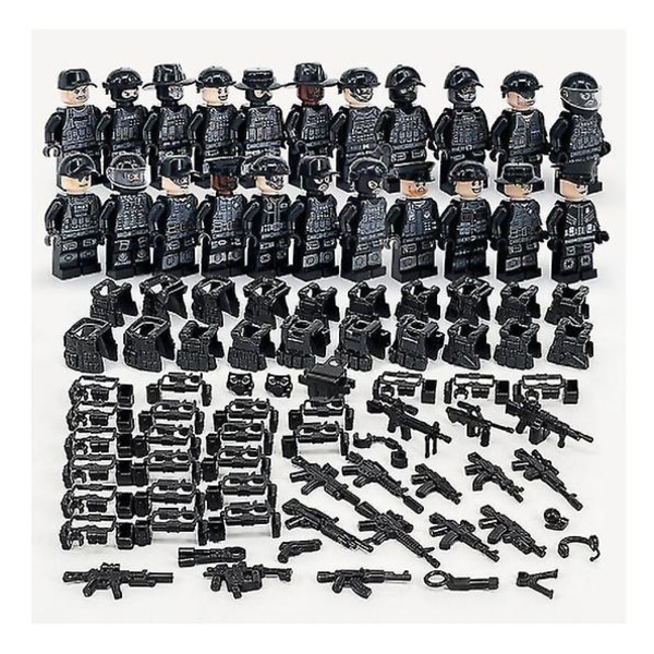 Military Building Blocks Series Black Special Police And Off-road Vehicle Set Assembled Minifigure Toy
