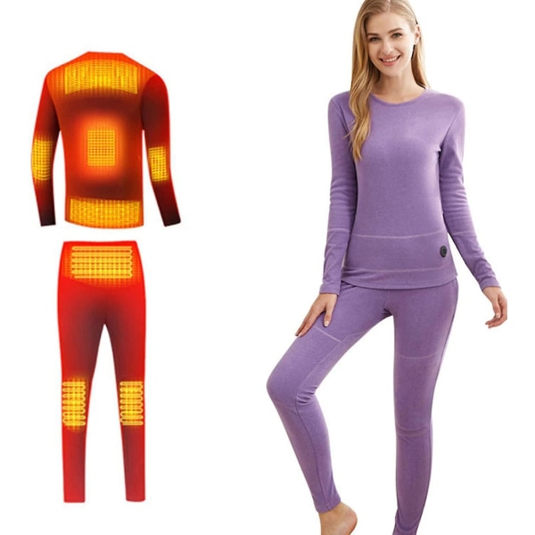 Heating Thermal Underwear Set For Women,usb Electric Heated Underwear Base Layer Top And Bottom Long Johns Set L