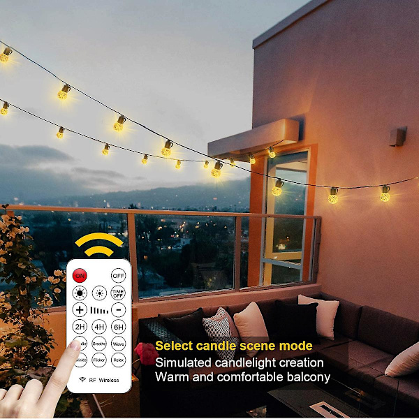 Led Outdoor String Lights,15m 20psc Bulbs Warm White Garden Festoon String Light With Remote &timer, Waterproof String Lights EU Plug