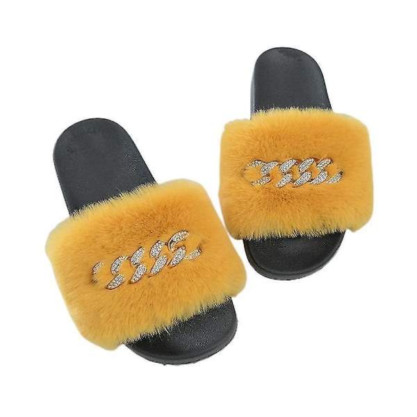 Women's Fluffy Faux Fur Slippers Comfy Open Toe Slides With Fle ORANGE 40