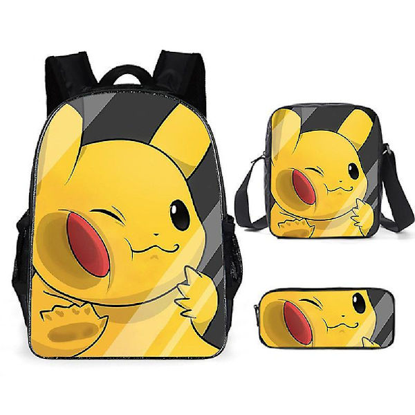 3pcs Pokmon Schoolbag Pikaqiu Backpack Polyester Comfortable Lightening Children's Bag 6