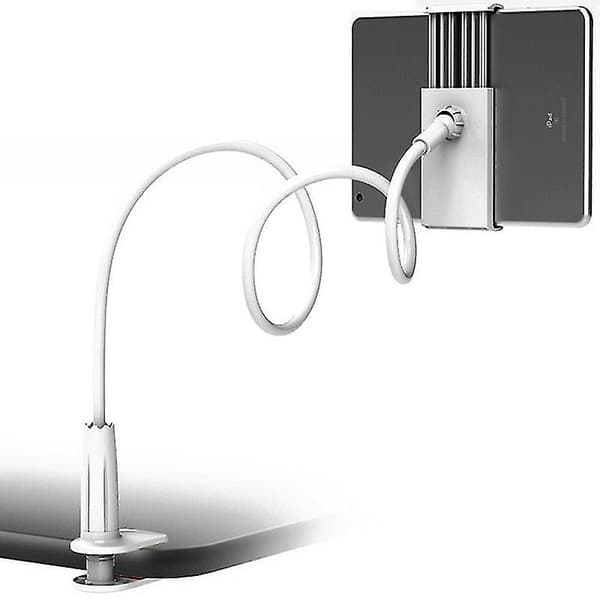 Svanehals Tablet Holder til Seng - Fleksibel Tablet Arm Klemme til Seng Kompatibel - hvid