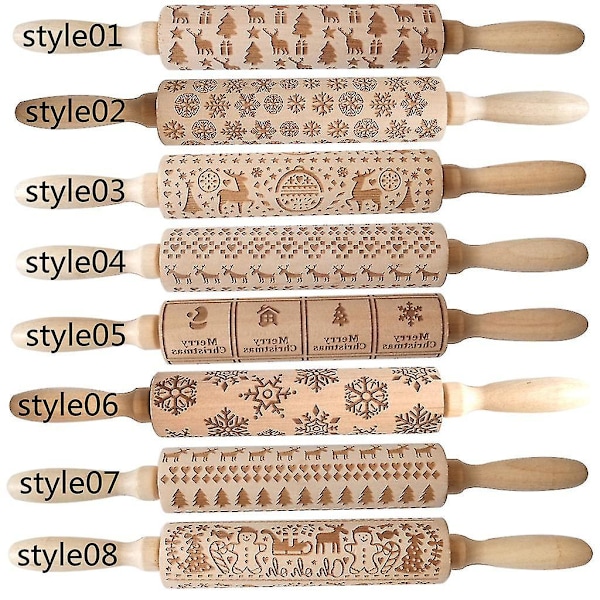 Wooden Carvings Pie Cookies Rolling Pin style06