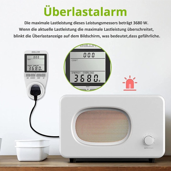 Electricity Meter 3680w, Electricity Meter For Socket, Energy Cost Meter With Large Lcd Screen And Maximum Overload Protection, Electricity Meter For