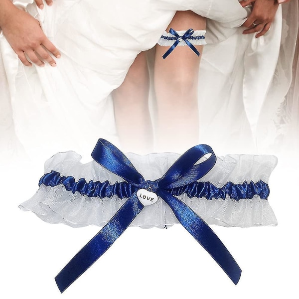 Bride Garter Blue Wedding Garter Elasticated Bridal Lace Garter Blue Ribbon Ivory Garter Wedding Gift With Bows A