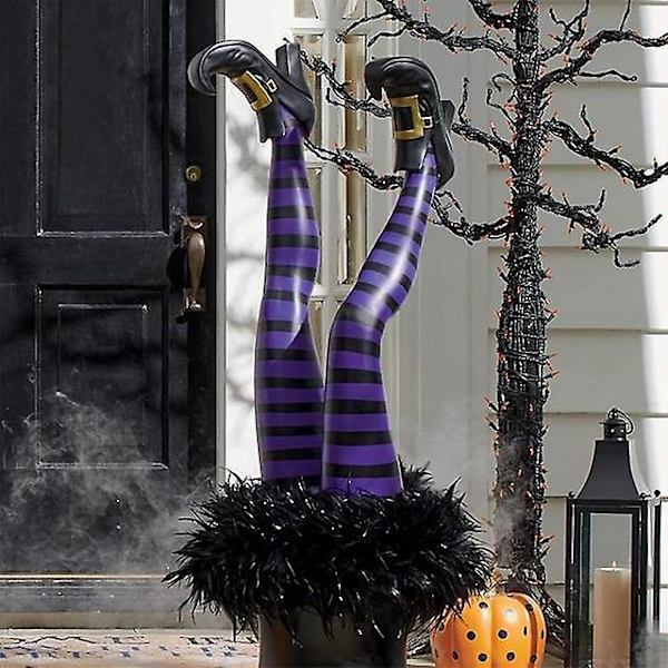 2022 Uudet Halloween Pahan Noidan Jalat Rekvisiitta Ylösalaisin Velhon Jalat Saapaspaalulla Koriste Etupihan Nurmikolle Purple