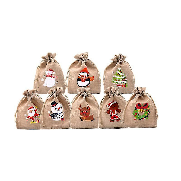 One Set Of 22pcs 13cm*18cm Christmas Jute Burlap Bags, Xmas Jut