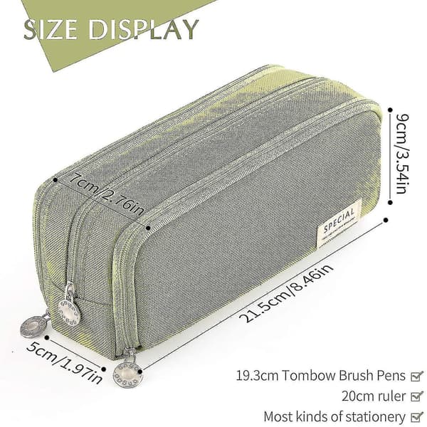 Large Pencil Case Big Capacity 3 Compartments Canvas Pencil Pouch For Students green