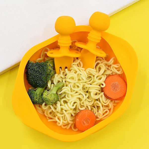 Silicone Spoon Fork Set Baby Self Feeding Utensils Practical Infant Training Red