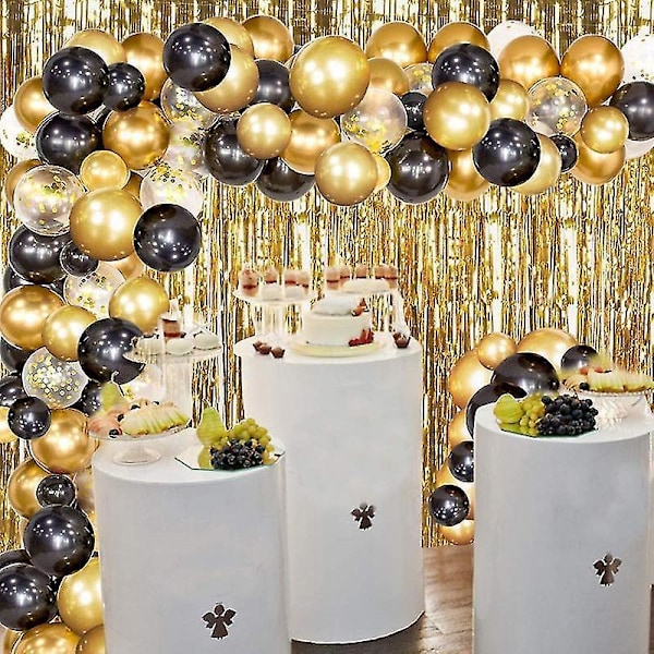 110pcs Balloons Black Golden Latex Balloon For Party Decor With Aluminum Film Curtain