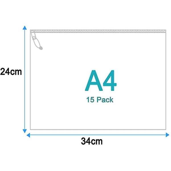15 Pieces Zippered Folder Zipper Pocket A4 File Document Pockets With Zipper A4