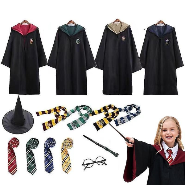 Harry Potter 6pc Set Magic Wizard Cosplay Fancy Dress Cape Cloak Costume Red 115CM