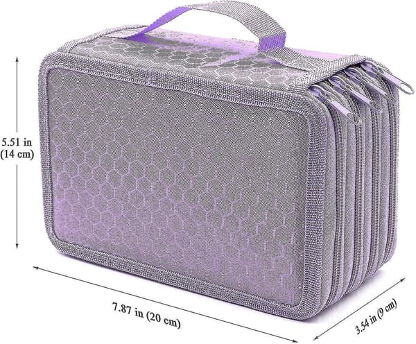 72 Slots 4-layer Zipper Pencil Case With Handle Strap, Oxford Fabric Purple