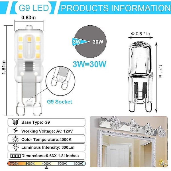 G9 Led Light Bulb, G9 Led 220v Natural White 4000k 3w Halogen Equivalent 30w Halogen Light 8-pack [energy Class E]