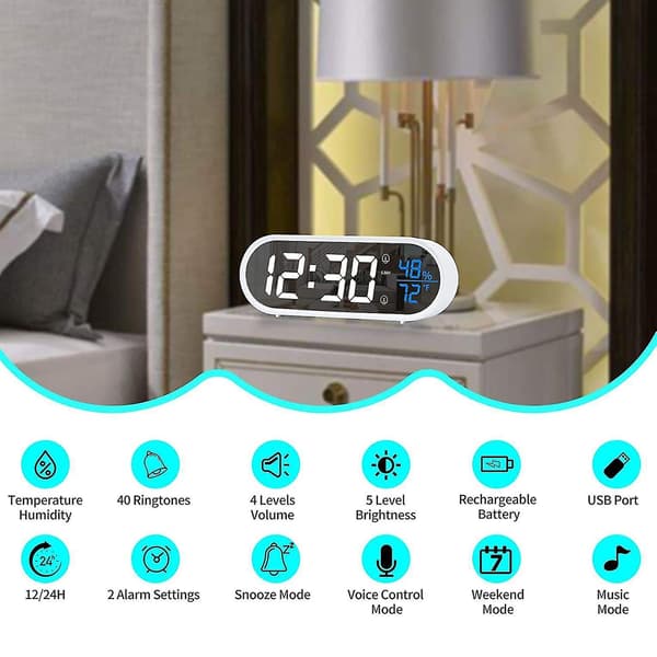 1mor Alarm Clock Led Music Digital Clock Time Temperature 5 Levels Brightness Humidity Display Usb Rechargeable Table Clock