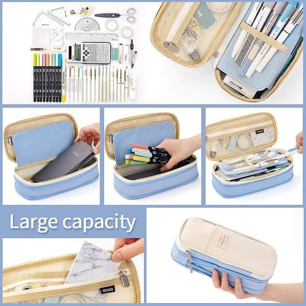 Gemdeck Big Capacity Pencil Pen Case Office College School Blue