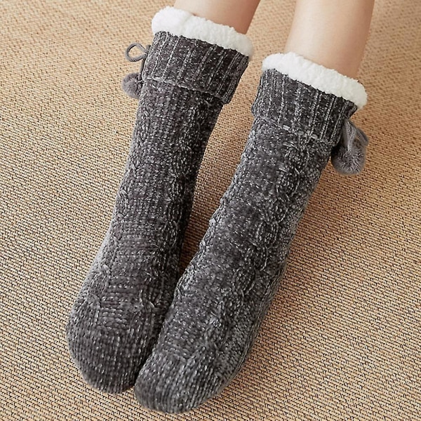 women Thermal Lined Calf Socks Slipper Floor Bed Winter Warmer Sock Dark Grey