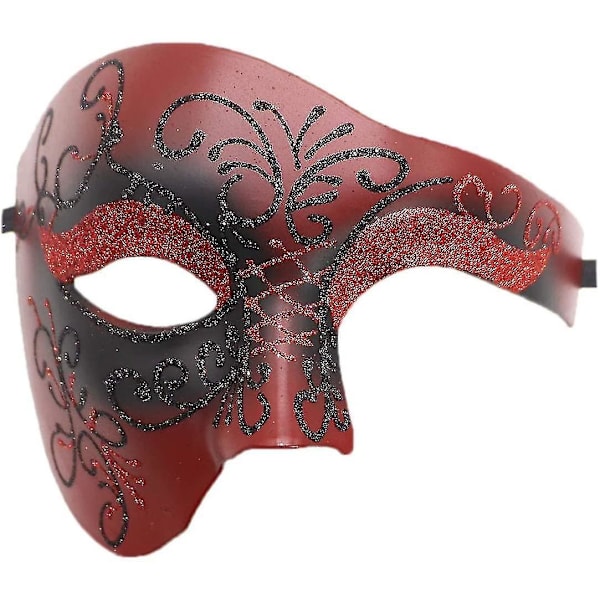 1pc Masquerade Mask Retro Phantom Of The Opera One Eye Half Face Costume, Half Face Phantom Mask (red Pattern)