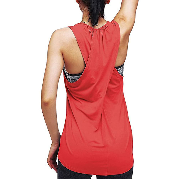 Workout Tops For Women Yoga Athletic Shirts Long Tank Tops Gym Clothes Red X-Large