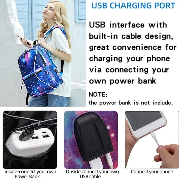 For Galaxy Backpack School College Laptop Usb Charging Port Backpacks For Teenag Purple