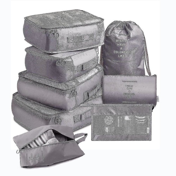 1 Set (8 Pieces) Travel Organizer Waterproof Organizer Grey