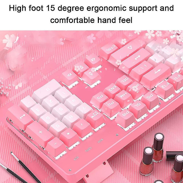 Real Mechanical Keyboard Cute Girl Heart Pink 104 Keys Led Backlit Gaming Keyboard For Gaming And Typing,compatible For Mac/pc/laptop White pink