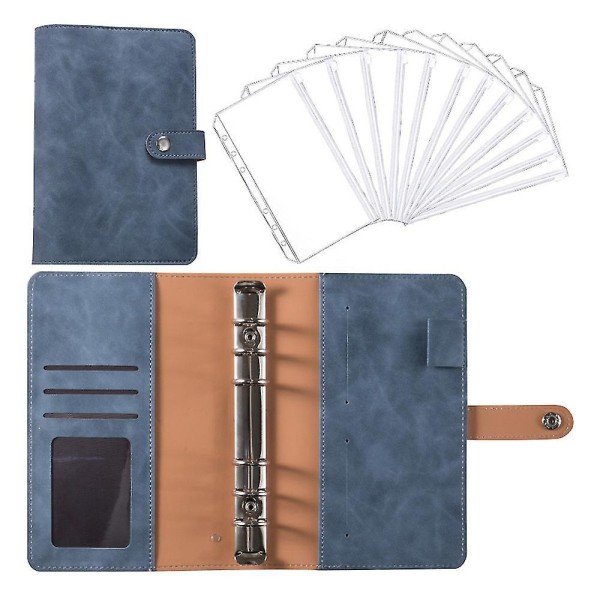 Notebook Binder Budget Planner Binder Cover With 12 Pieces Binder Pocket Personal Cash Budget Envelopes System 6 Hole Binder Folder Denim Blue
