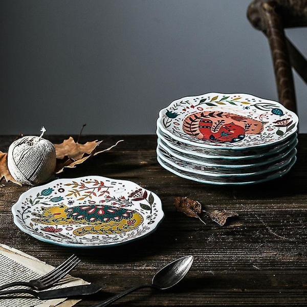 Cartoon Hand Painted Cat Dinner Plate Salad Plates Ceramic 8 Inch Pizz E