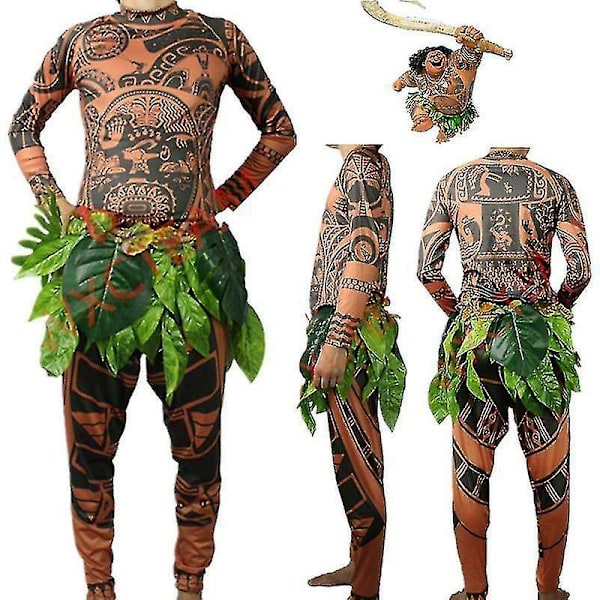 Maui Tattoo T Shirt/pants Halloween Adult Mens Women Cosplay Costumes With Leaves Decor Blattern Halloween Adult Cosplay Kids 140cm
