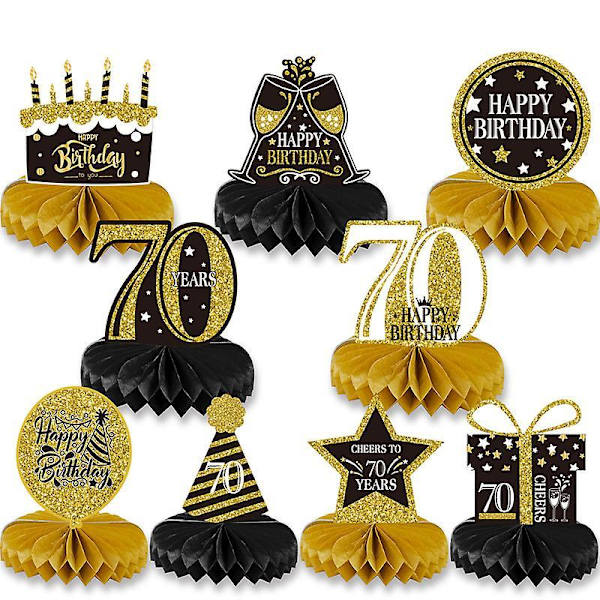 Black Gold Age Birthday Themed Desktop Honeycomb Birthday Party Decoration Supplies Ornaments 70 age