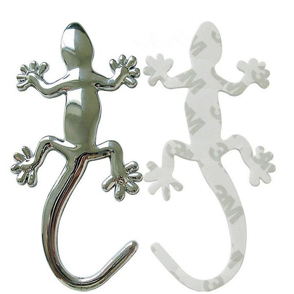 (2 Pieces) Stylish 3d Gecko Car Sticker (gecko - Means Avoiding Disaster) Silver