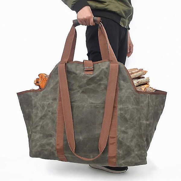 Waxed Canvas Log Carrier Tote Bag, Extra Large Durable Firewood