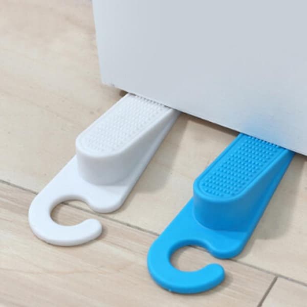 1 Pc Hanging Rubber Door Stop Wedge Safety Protector Stopper Block With Hook Blue