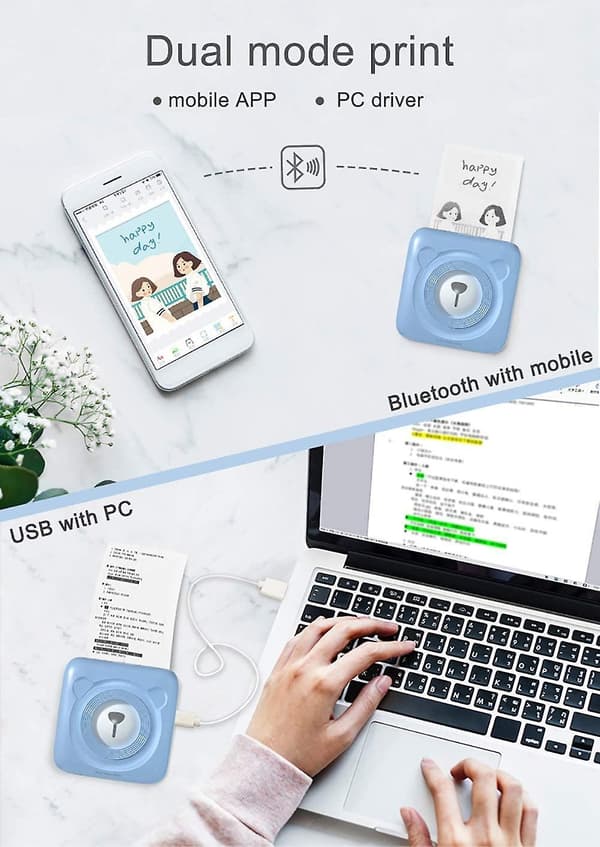 Mini Smart Termisk Printer, Egnet Til Alle Smartphones, Memo Label Printer, Bluetooth Label Printer Med 6 Ruller Udskrivningspapir (blå)