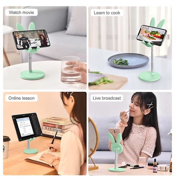 Cute Bunny Phone Holder Desktop Cell Phone Stand Height Angle Adjustable White