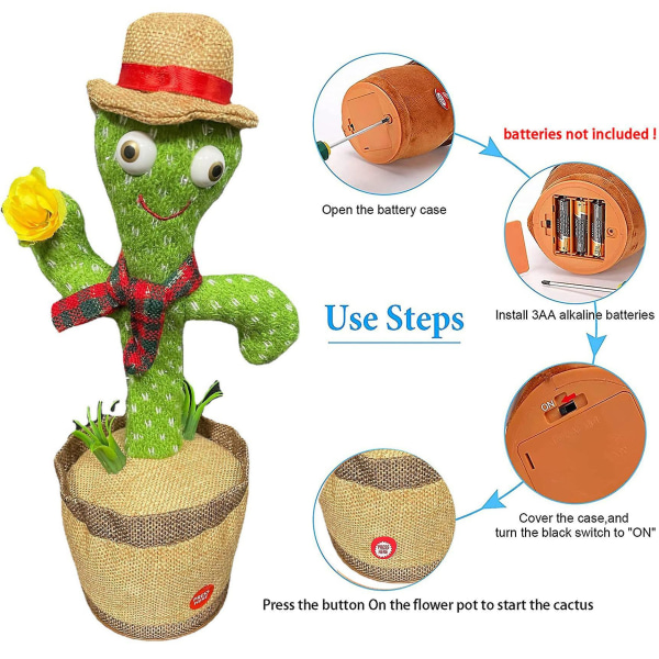 Dancing Cactus Toy With Lighting Singing Talking Recording & Repeats What You Say! Funny Electric Children's Toys For Baby Kids Red