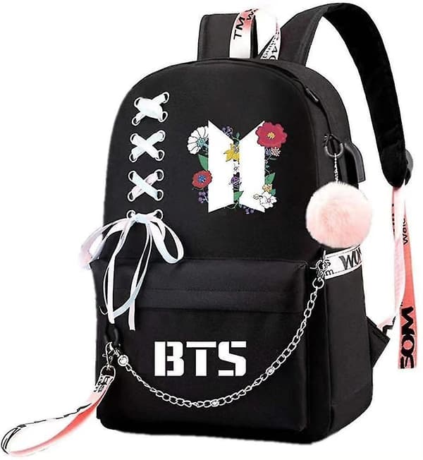 Middle School Student Backpack, B-t-s College Casual Bag Side Configuration Usb Interface And Headphone Jack. (black 2)