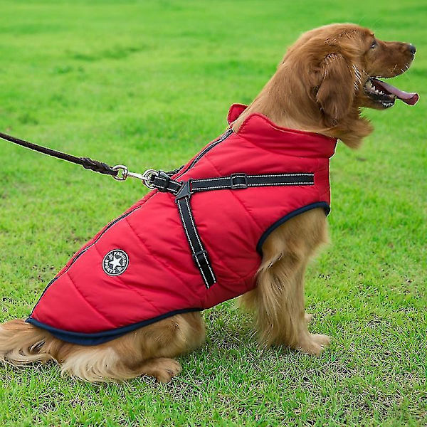 Large Pet Dog Jacket With Harness Winter Warm Dog Clothes black M