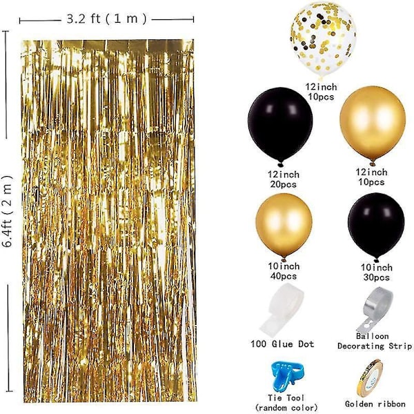 110pcs Balloons Black Golden Latex Balloon For Party Decor With Aluminum Film Curtain