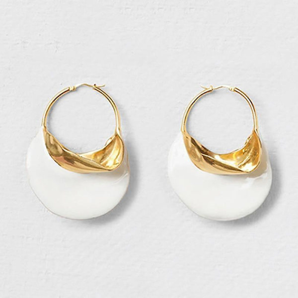 Enamel Statement Huggie Earrings White   35G