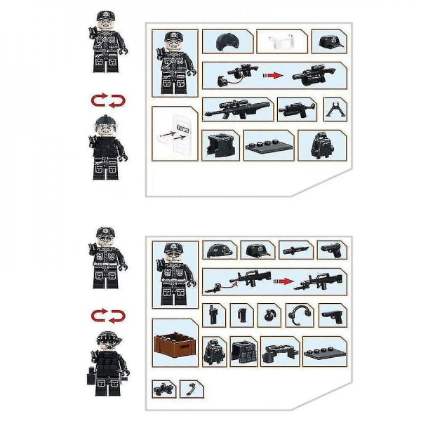 6pcs Swat Police Salon Building Blocks With Weapons Bulletproof Vests Police Dog Equipmentminifigureschildren's Assembling Toys